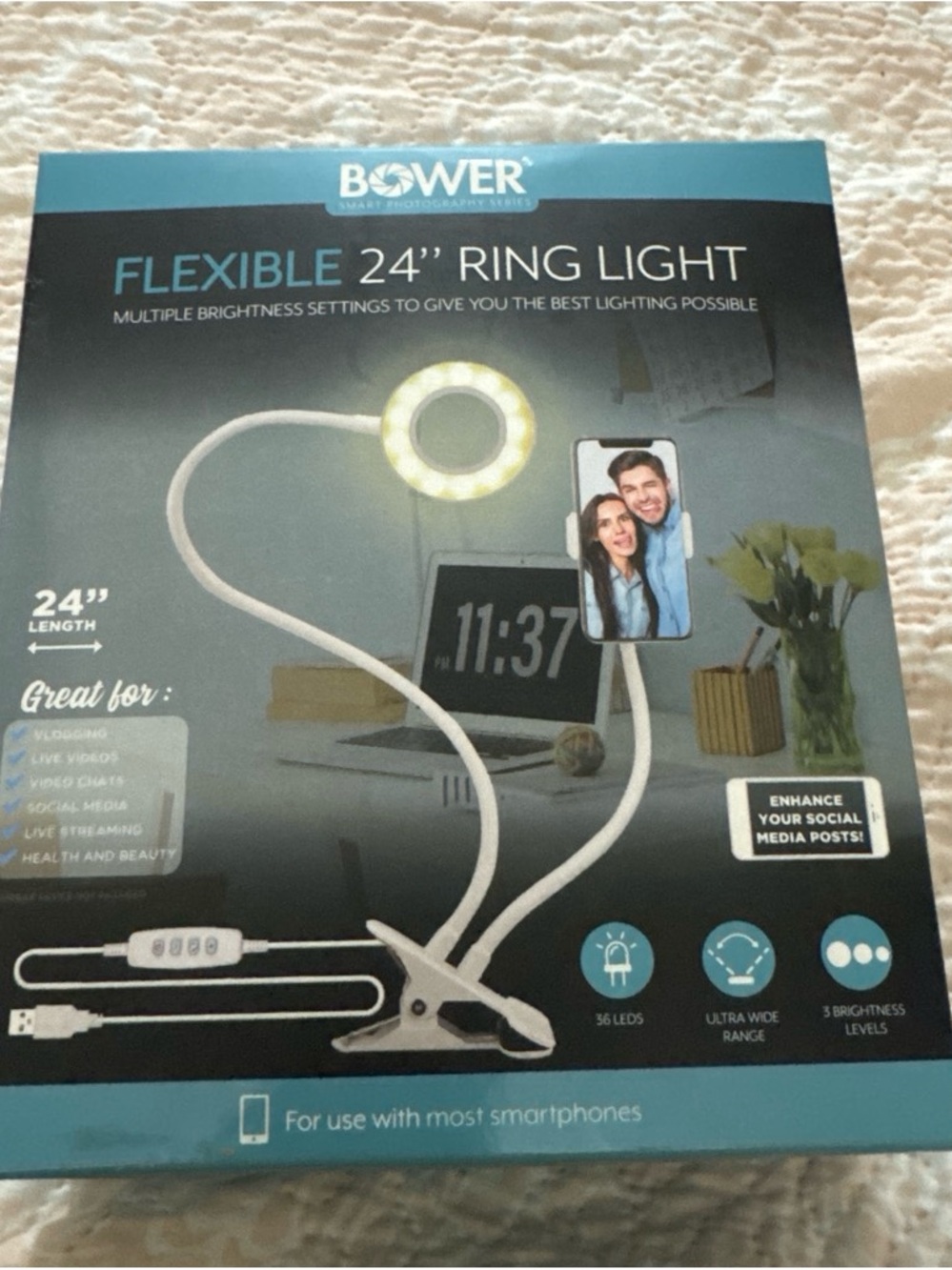 Bower Flexible 24" Ring Light with Phone Holder - White